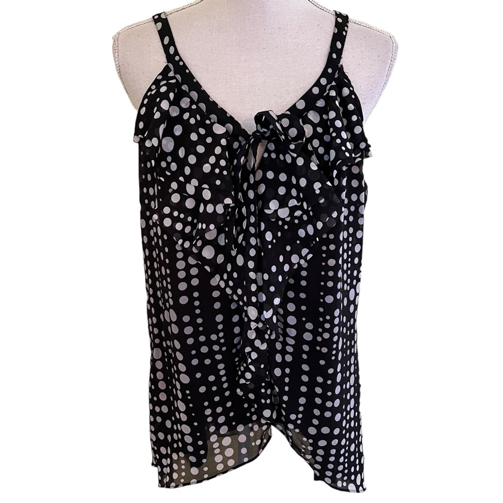 White House Black Market Black/Pale Grey Polka Dot Chiffon Halter Style Blouse